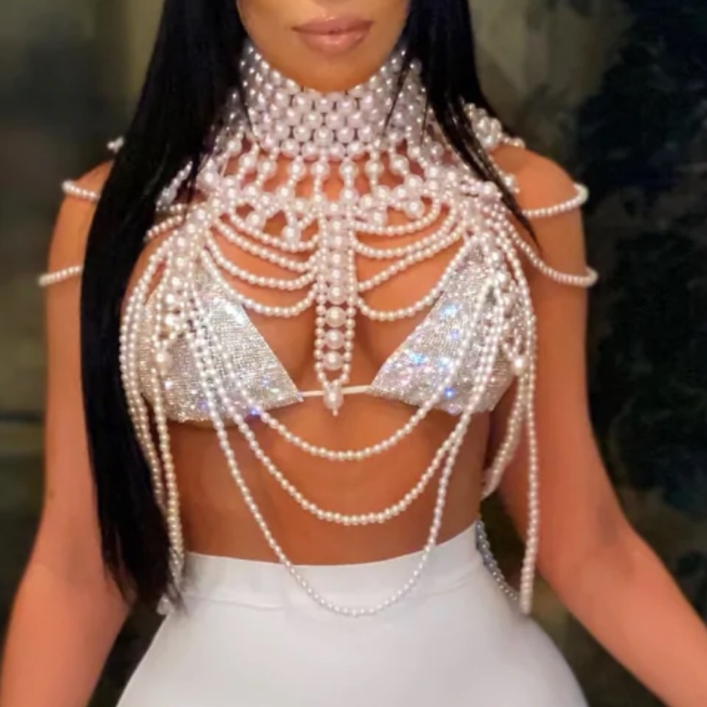 Pearl Caged Cape Choker Shawl Necklace Accessory